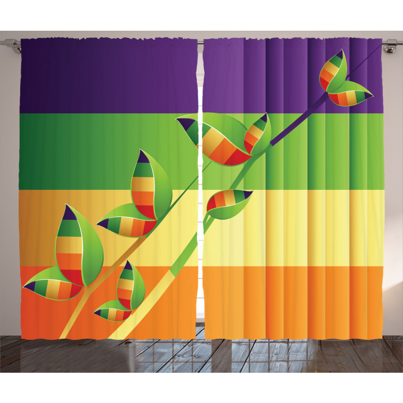 Floral Leaves Stripes Curtain
