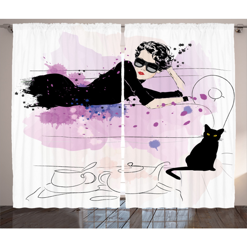 Girl and Cat Curtain