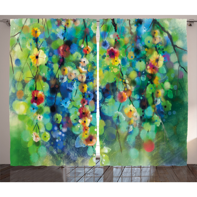 Colorful Flower on Tree Curtain