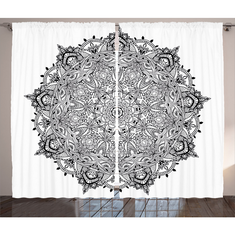 Mandala Art Black White Curtain