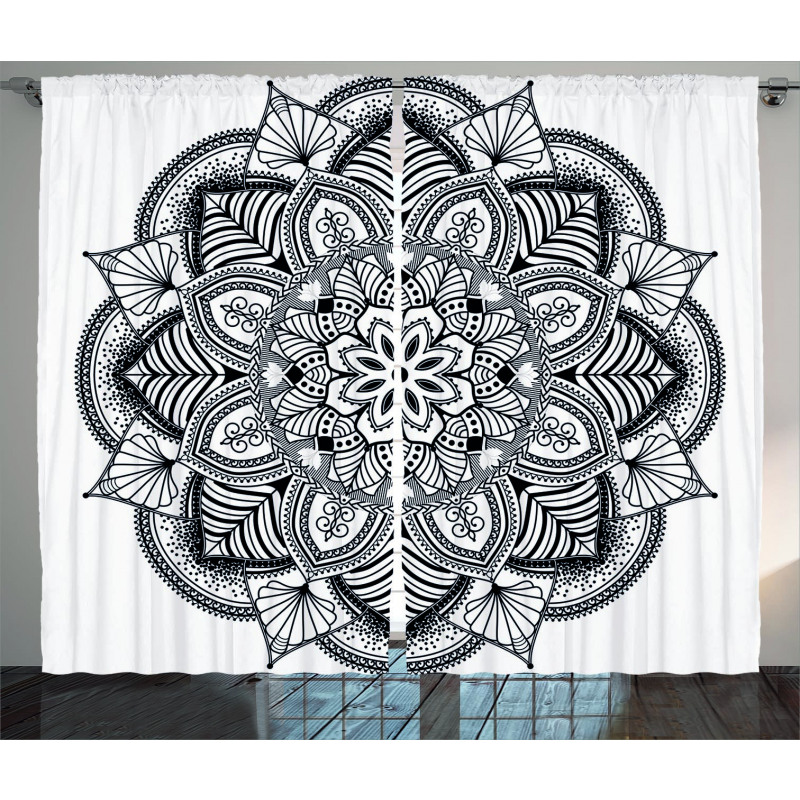 Mandala Black White Art Curtain