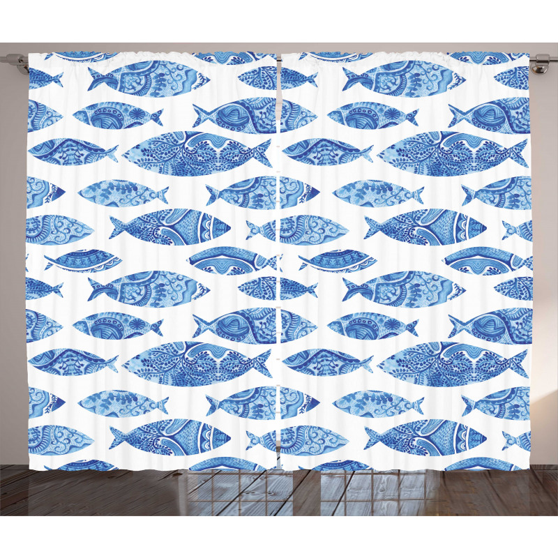 Watercolor Blue Patterns Curtain