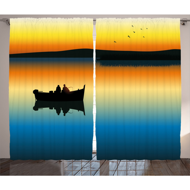 Sunset at Lake Fishing Curtain
