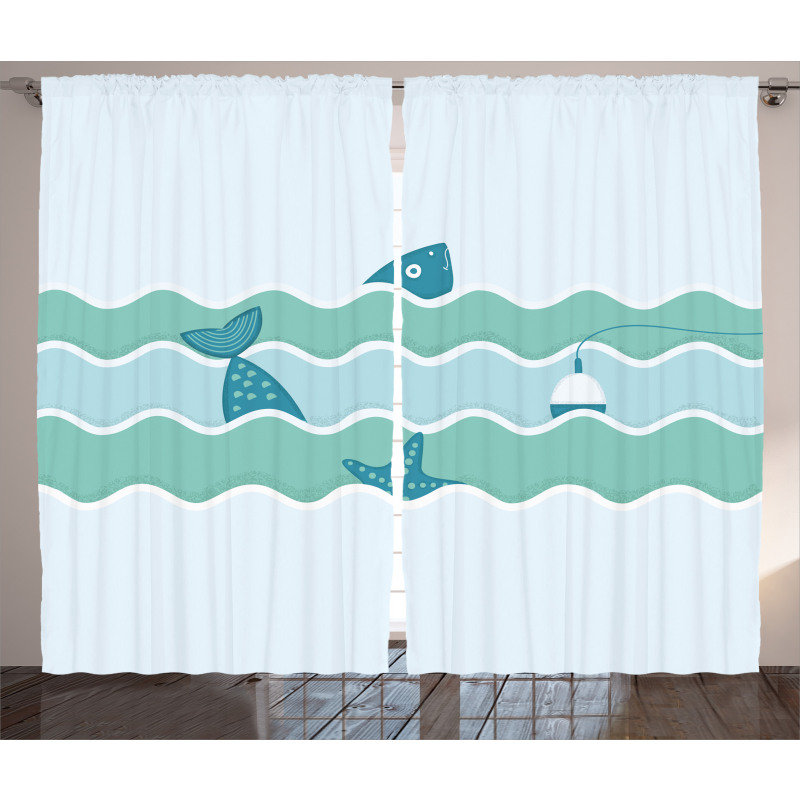 Ocean Waves Fishing Art Curtain
