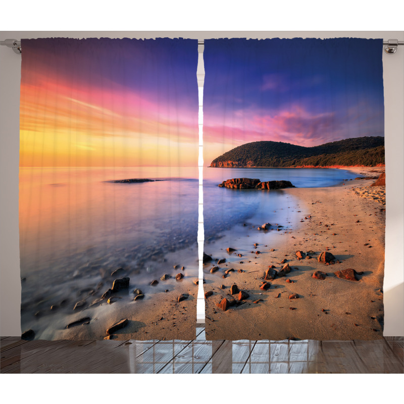 Beach Pebbles Sunrise Curtain