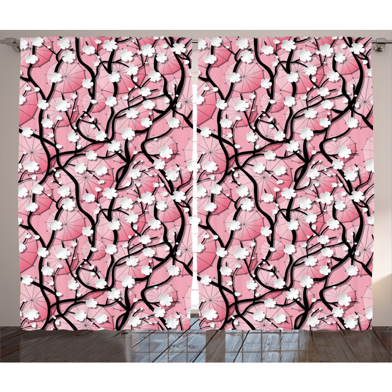 Sakura Tree Umbrellas Curtain