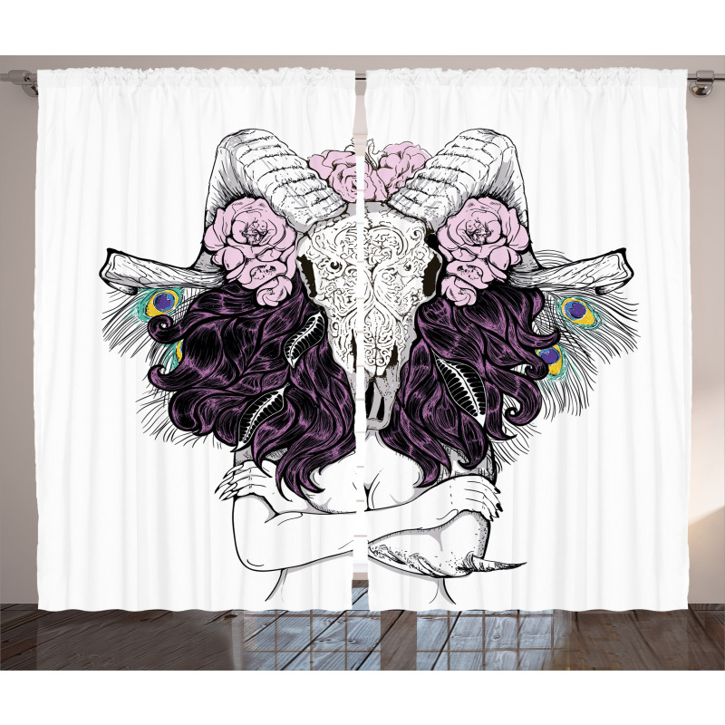 Deer Skull with Roses Curtain
