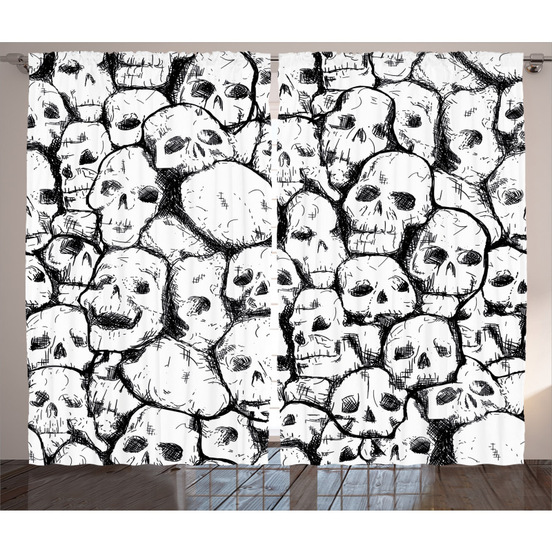 Grungy Skulls Halloween Curtain