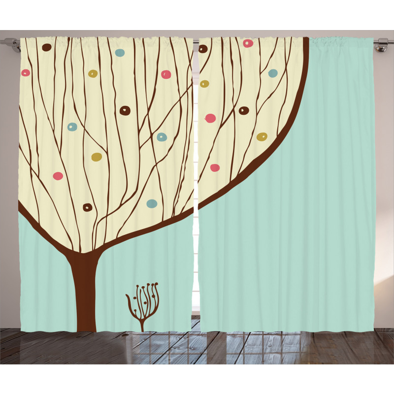 Aqua Hand Drawn Tree Curtain