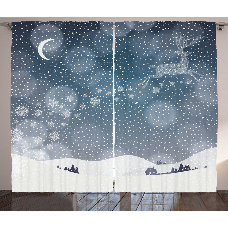 Snowy Landscape at Night Curtain