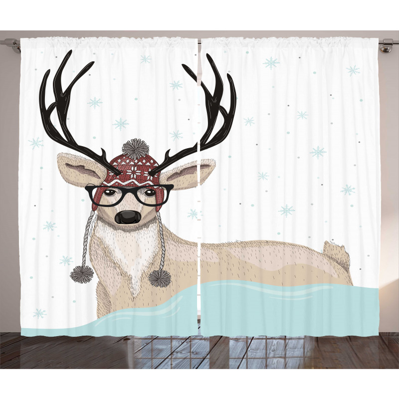 Hipster Deer with Glasses Curtain