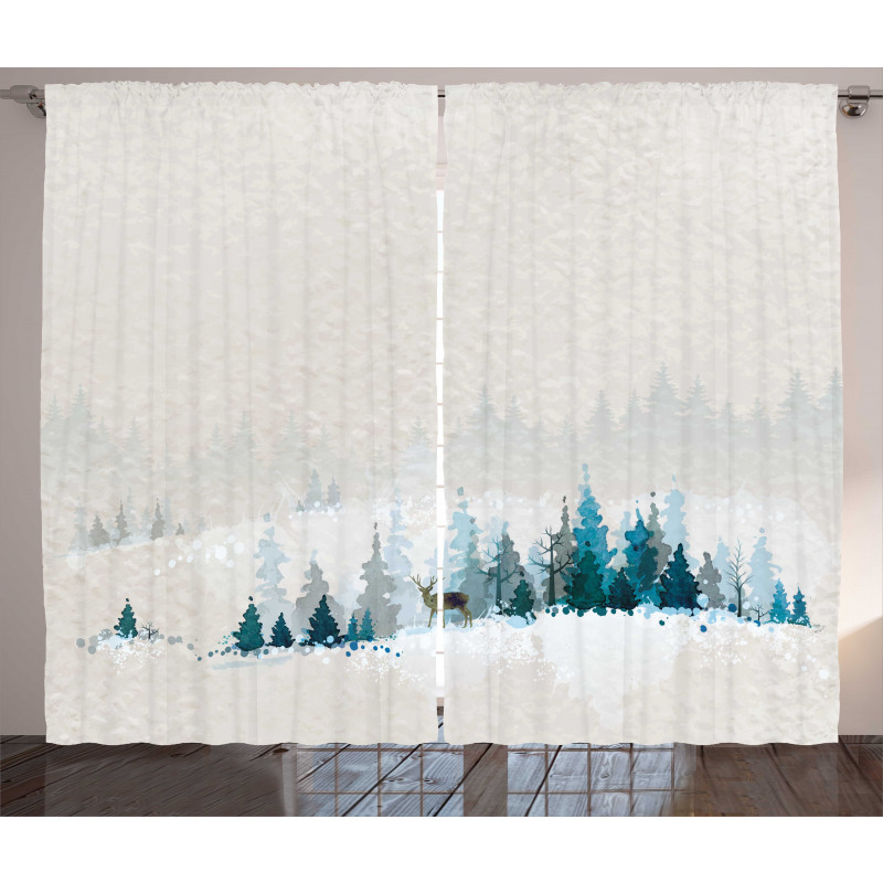 Watercolor Art Pine Trees Curtain