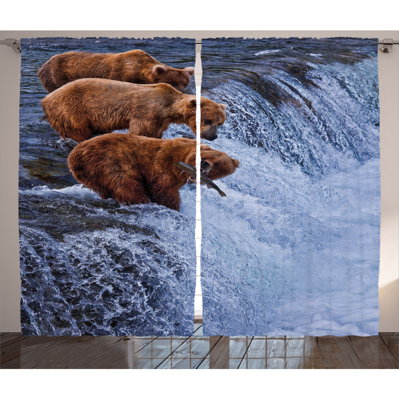 Wild Bear Fish Nature Curtain
