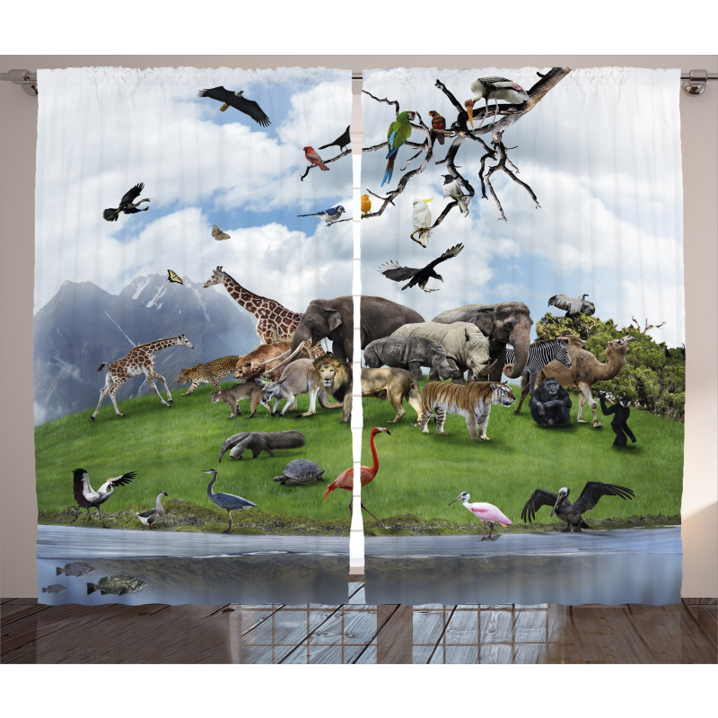 Tropic Animal Collage Curtain