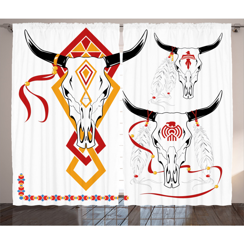 Bulls Head with Feather Curtain