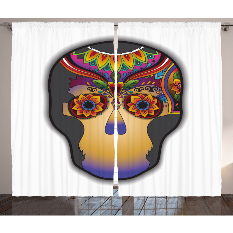 Colored Flower Skull Curtain