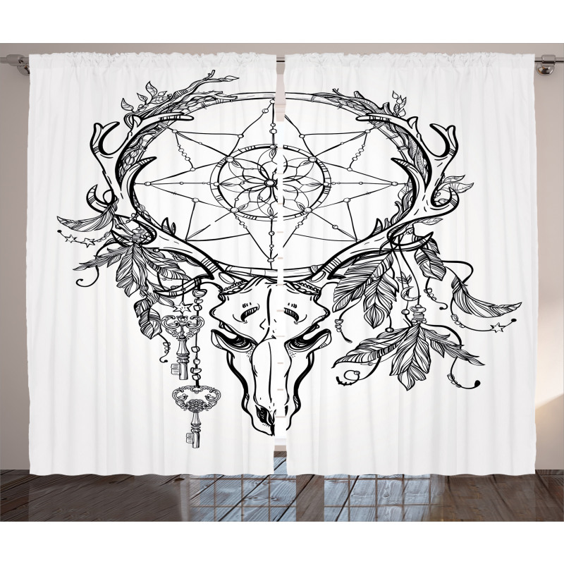 Skull with Feathers Curtain