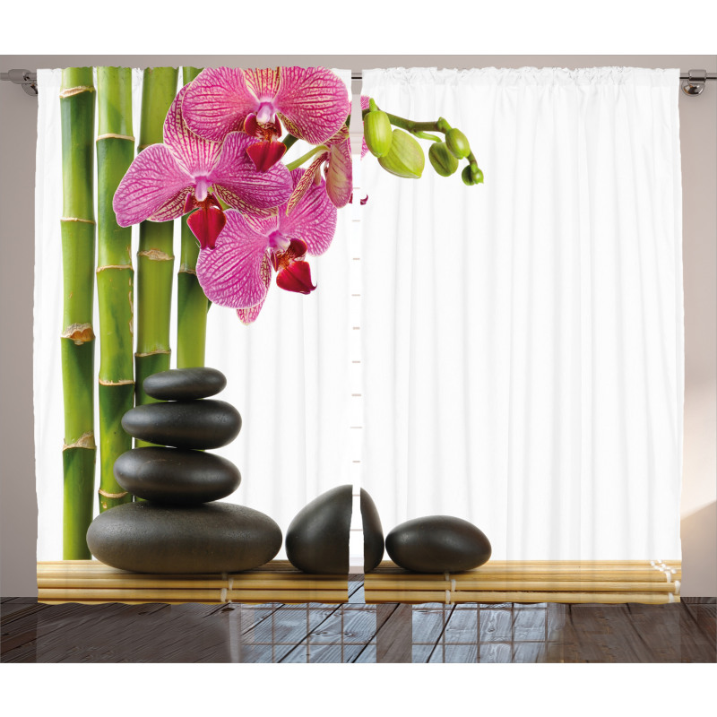 Pink Orchid and Bamboos Curtain