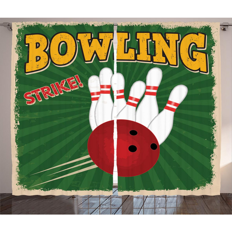 Bowling Strike Green Curtain