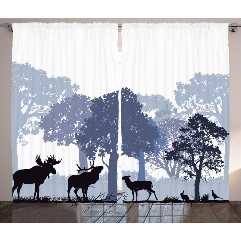 Grey Wild Forest Animals Curtain