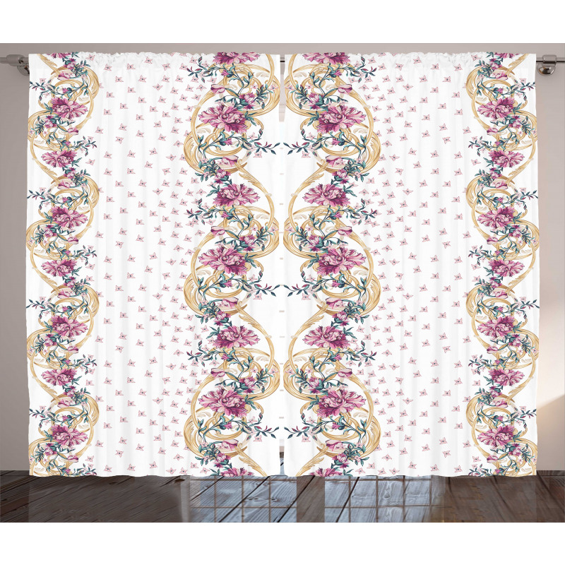 Florishing Romantic Swirls Art Curtain