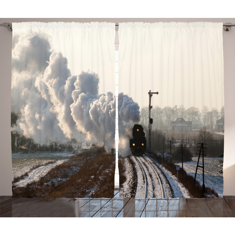 Train Snowy Scene Curtain
