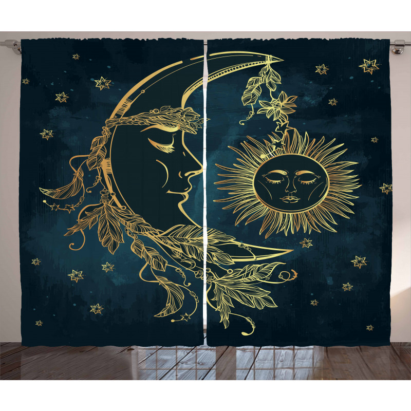 Moon with Boho Feathers Curtain