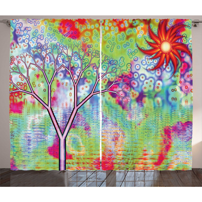 Abstract Lake Tree Curtain