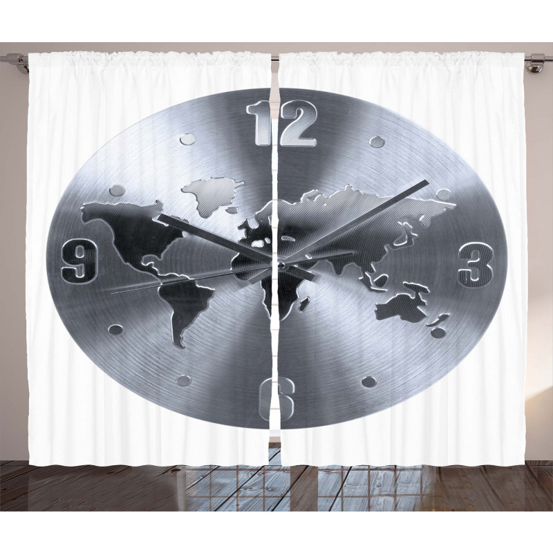 World Map Clock Pattern Curtain