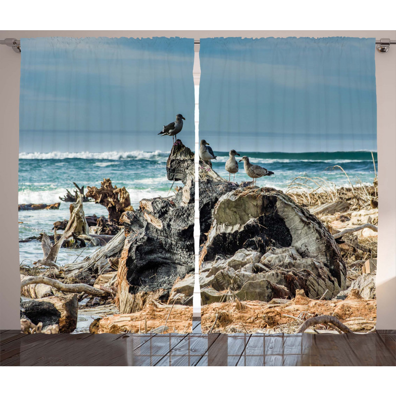 Driftwood Shore Seagull Curtain