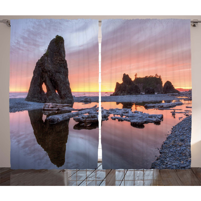 Sunset Sea Stacks Beach Curtain