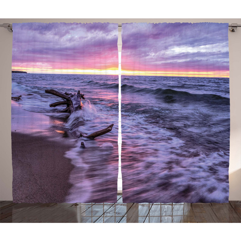 Wavy Sea Couldy Sunset Curtain