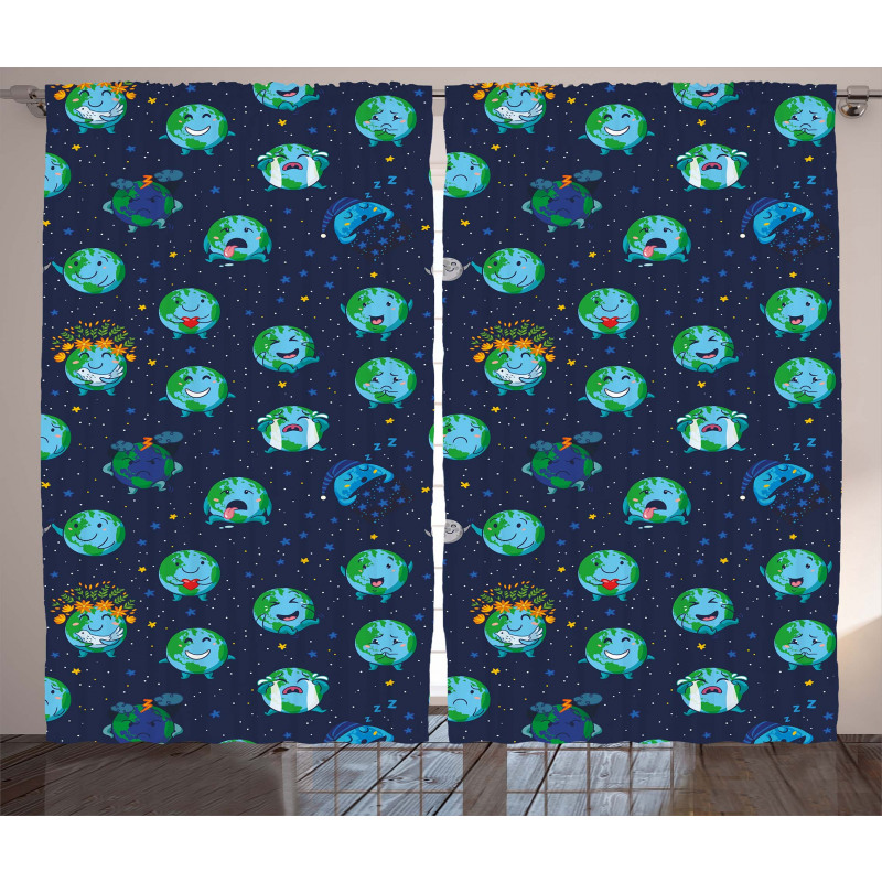 Planet Earth Face Moods Curtain