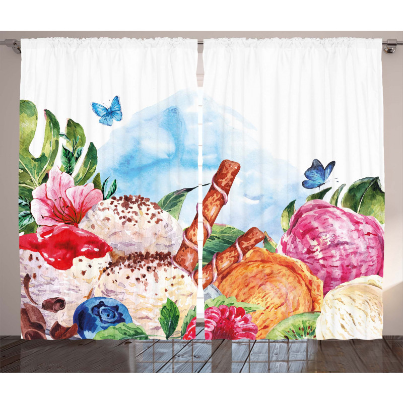Dessert and Flower Art Curtain