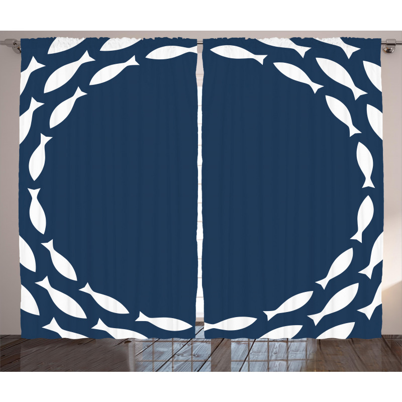 Ocean Navy Fish Circle Curtain