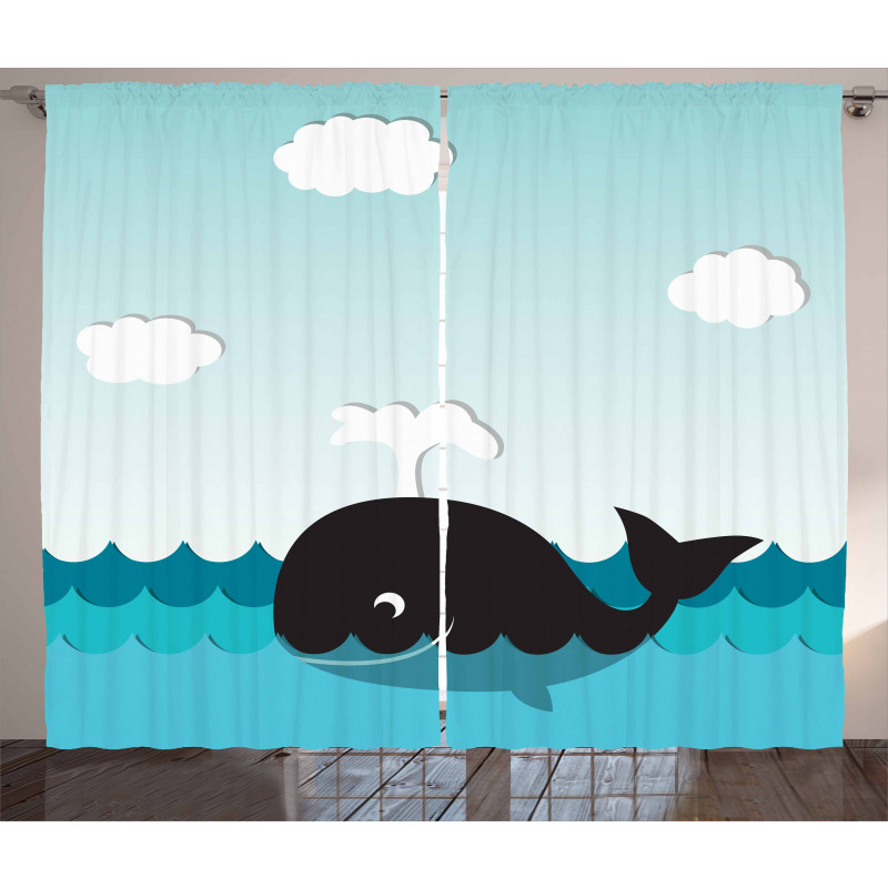 Whale in Wavy Ocean Curtain