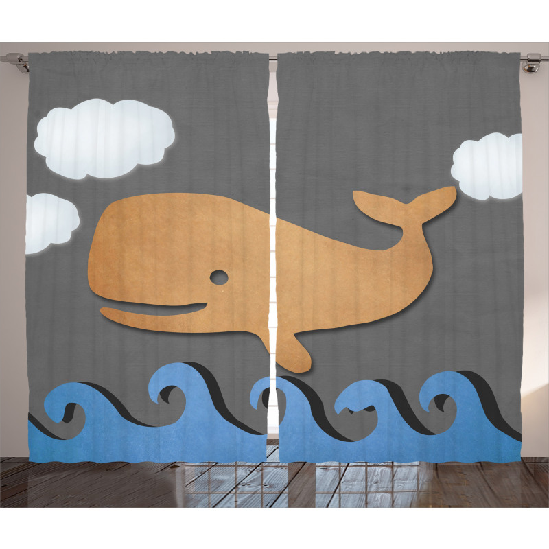 Wooden Paper Base Whale Curtain