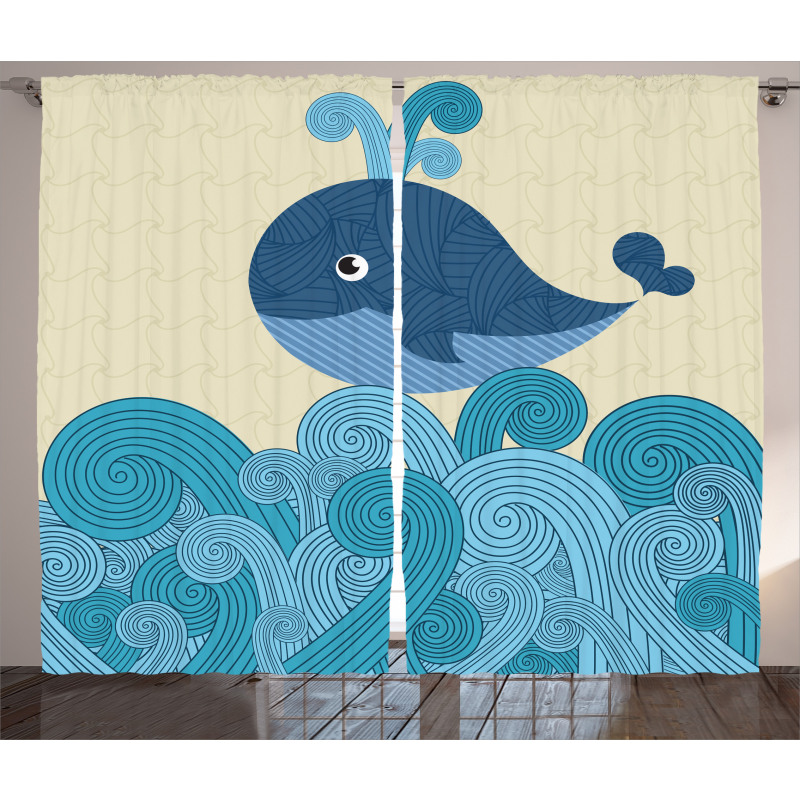 Smiley Whale and Lines Curtain