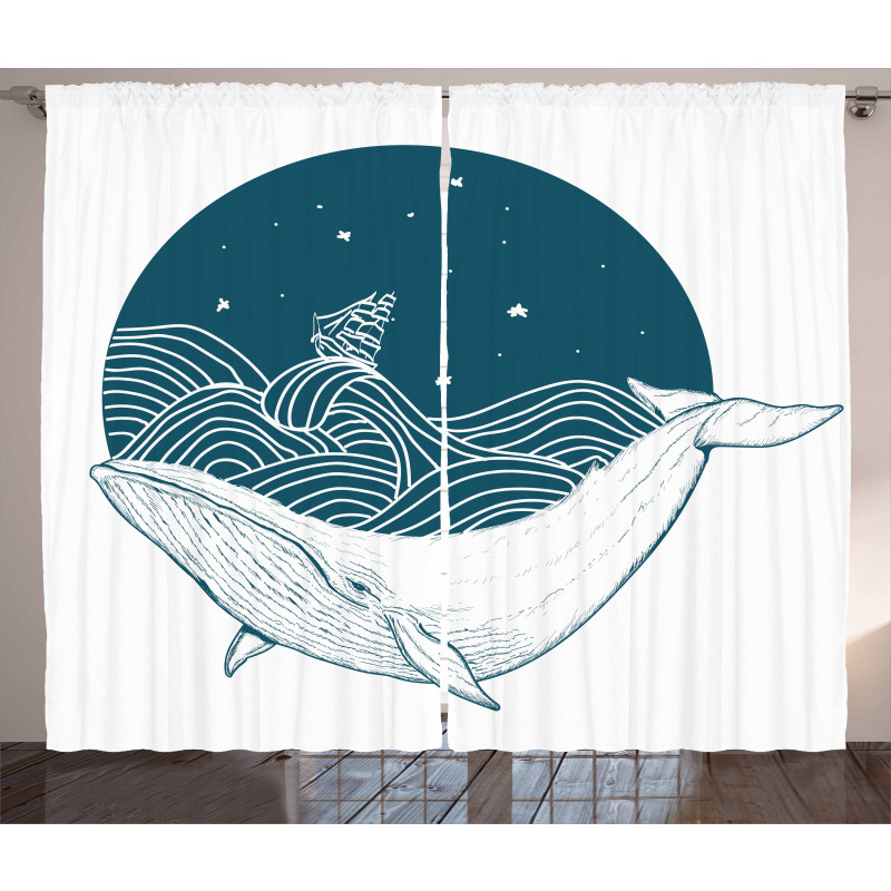 Whale and Stars Old Ship Curtain