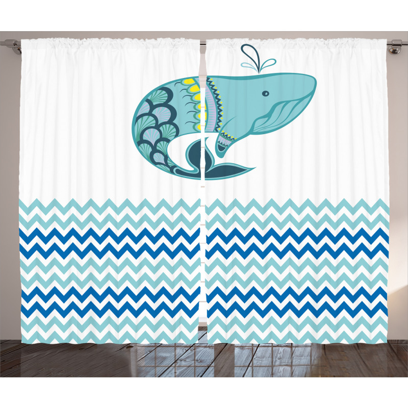 Whale with Zig Zag Pattern Curtain