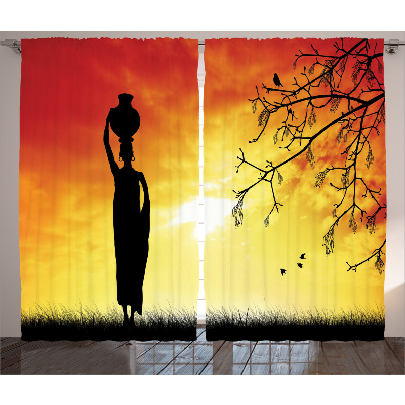 Lady in Sunset Safari Curtain