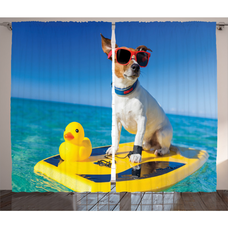 Dog Duck Surfing Curtain