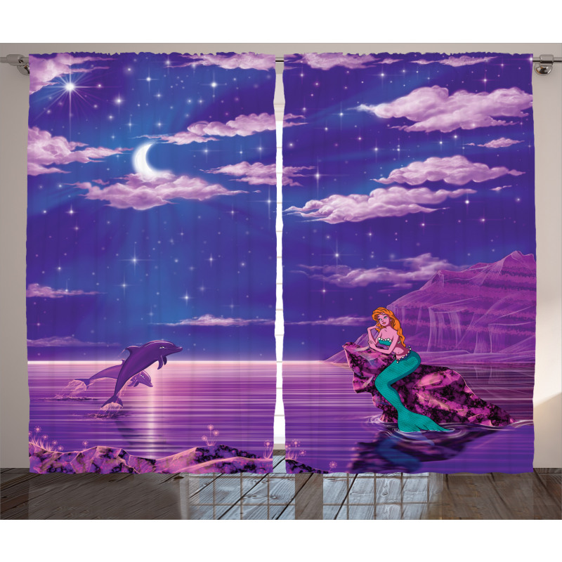 Cartoon Style Dolphins Curtain