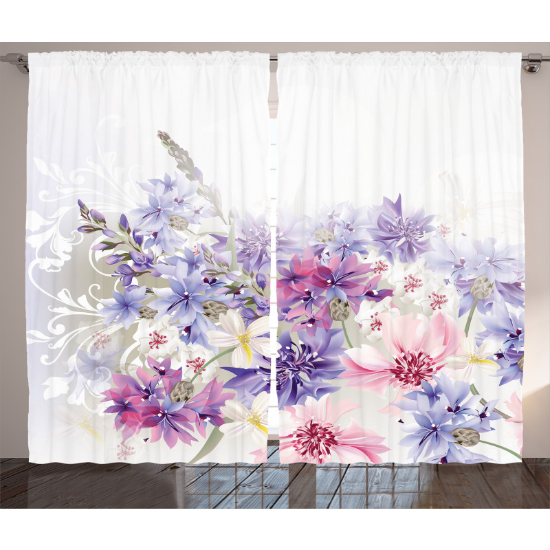 Pink Purple Flowers Curtain