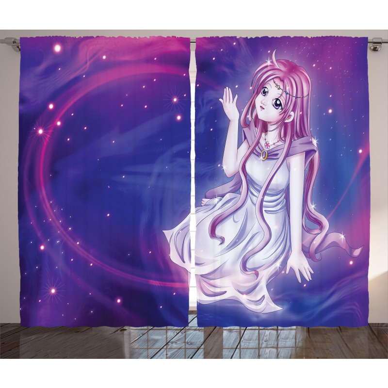 Purple Anime Fairy Sitting Curtain