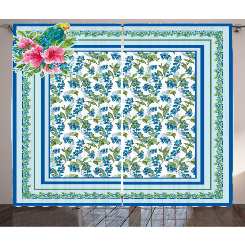 Blueberries and Exotic Bird Square Curtain