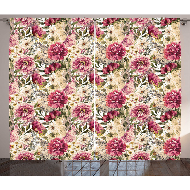 Watercolor Flower Bouquets Curtain