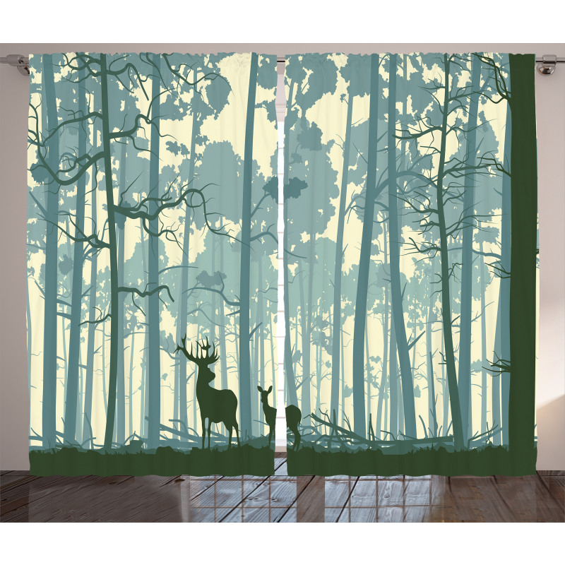 Animals in Foggy Forest Curtain