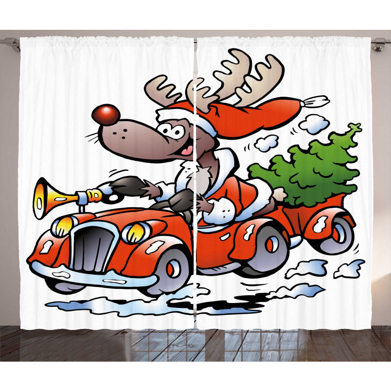 Reindeer in Red Car Curtain