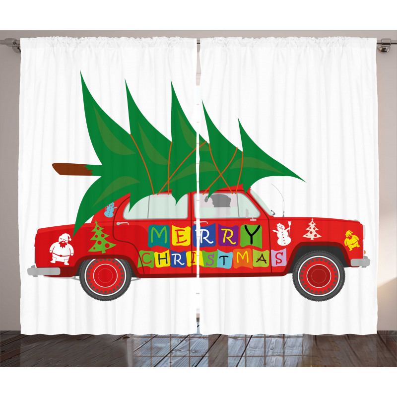 Red Vintage Car Elf Curtain
